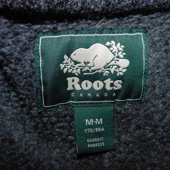 ROOTS Mens M Gray Salt & Pepper 1/4 Zip Fleece Lined Pullover Sweater Spellout - Picture 3 of 13